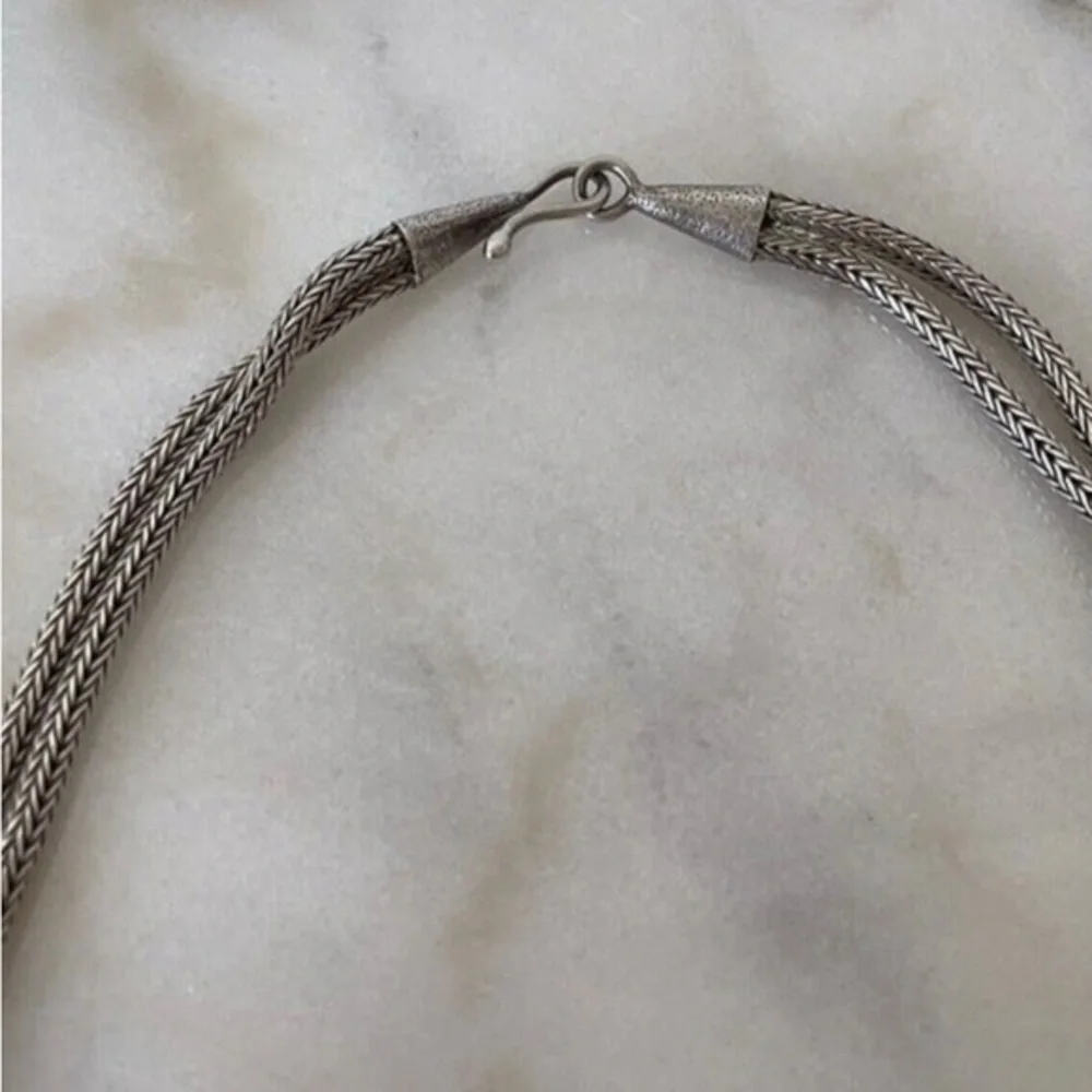 Handcrafted Bali Spiral Snake Necklace-Sterling Silver, Garnet & 22K Gold Accent